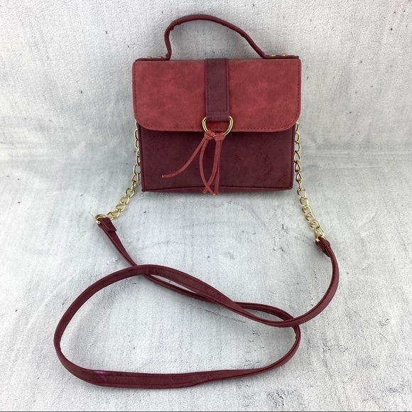 Stila Coral Faux Suede Cross Body Purse Flip Cover Stiff Boxy Shape - Picture 4 of 11